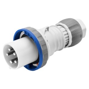 Fiche mâle GEWISS 63A 230v 2P+T caoutchouc avec capot vissé