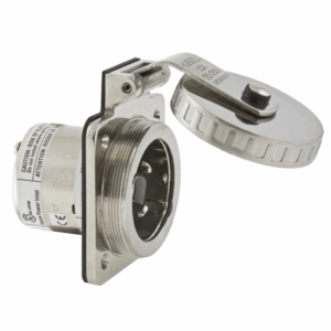 Socle mâle HUBBELL 50A 125/250V 2P+T inox