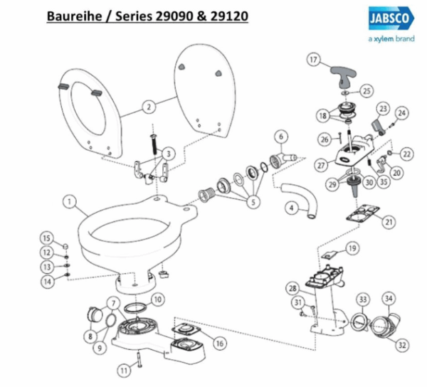 Kit réparation pompe WC JABSCO manuel pour 29090 de 98 à 2007