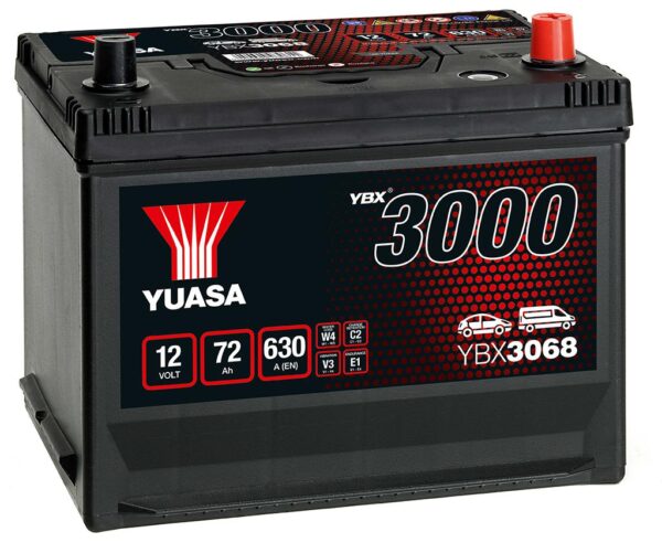 Batterie YUASA 12V 72Ah 630A +D D26 YBX3068 269 X 174 X 223