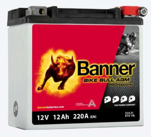 Batterie BANNER ETX14L AGM  12V 12Ah +D 220A 150 X 90 X 145