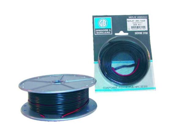 Câble méplat HO5VVF 2X0,5mm2 rouge/noir pour HP