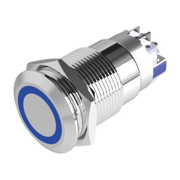 Poussoir-inter tête affleurante P19mm led 24v bleue inox IP65