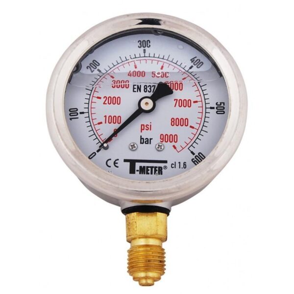 Manomètre à bain de glycérine D63mm 0-10bars 1/4 radial inox