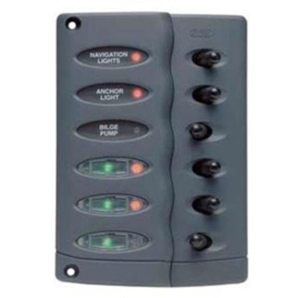Tableau électrique BEP de 6 inters et voyant R + fusibles noir