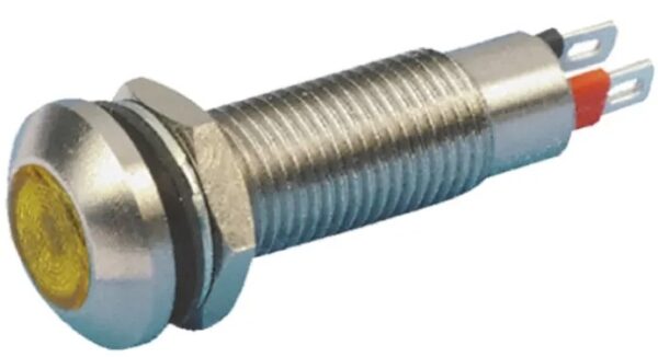 Voyant tête bombée P19mm led 24v jaune inox IP65