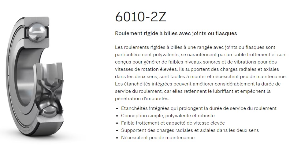 Roulement rigide à billes 6010 2Z589 Ø50 x 80 x 16mm