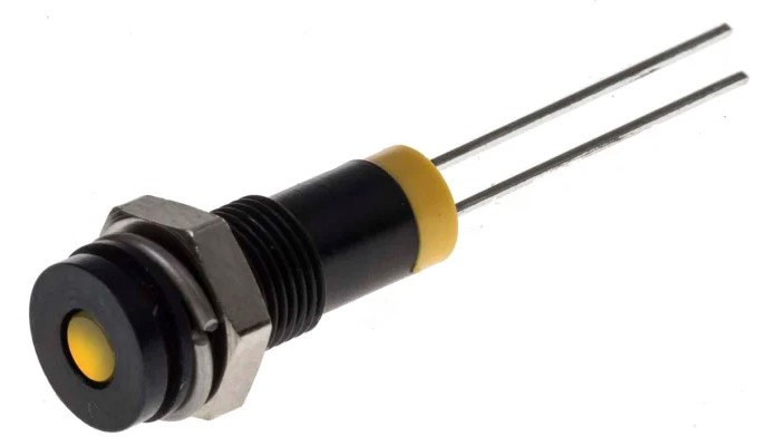 Voyant tête bombée P6mm led 12v jaune noir IP67