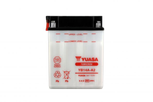 Batterie YUASA YB14-A2 12V 14Ah 190A DG +G 134 X 89 X X 166 SECHE