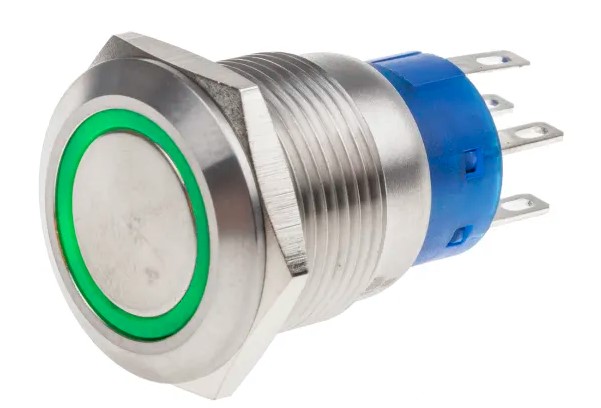 Poussoir-inter tête affleurante P19mm led 24v verte inox IP65