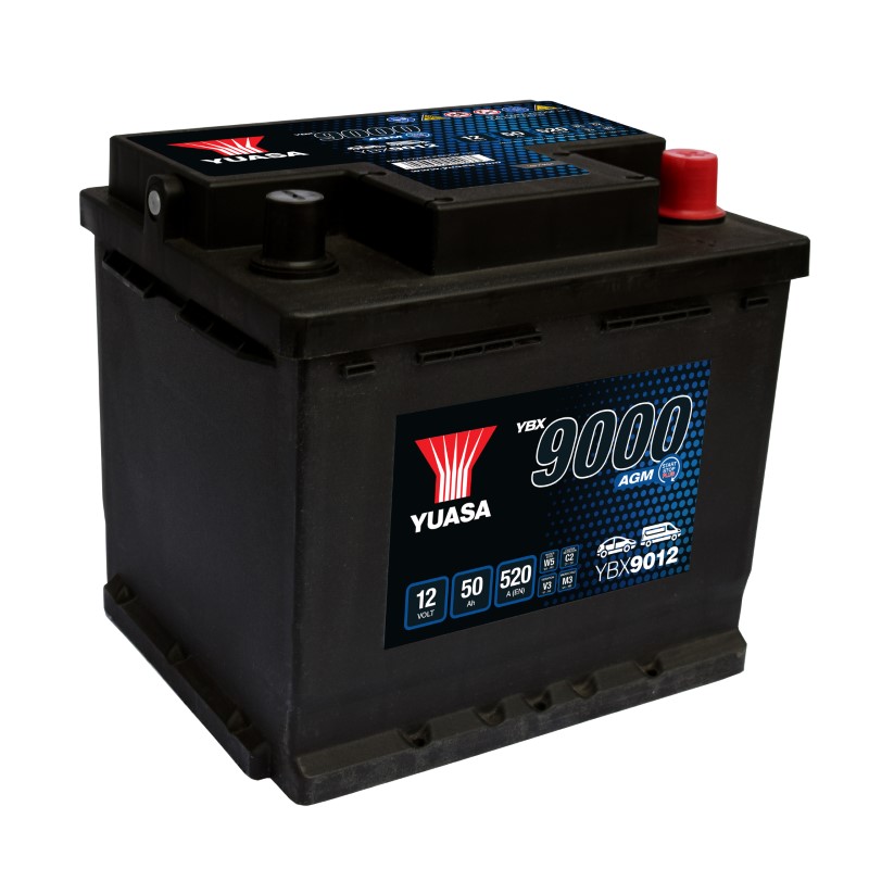 Batterie YUASA YBX9012 AGM Start Stop 12V 50Ah 520A+D  L1 207X175X190