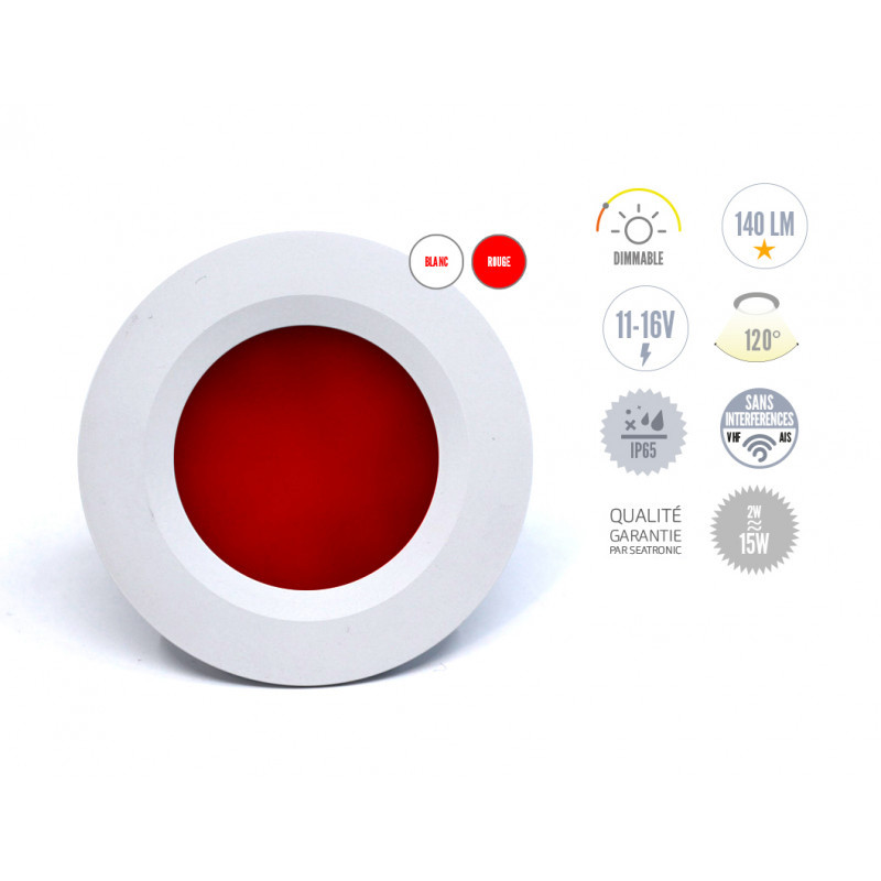 Spot rond 4 leds Rouge LALIZAS 12/24v D75mm blanc