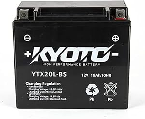 Batterie KYOTO YTX20L-BS AGM 12V 18Ah 245A +D 175 X 87 X 155 PRETE