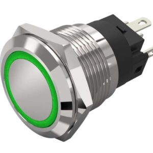 Poussoir tête affleurante P19mm led 24v vert inox IP65