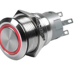 Poussoir-inter tête affleurante P19mm led 24v rouge inox IP65