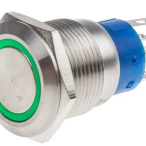 Poussoir-inter tête affleurante P19mm led 24v verte inox IP65