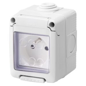 Prise GEWISS saillie 220v 2P+T avec Capot étanche transp 16A