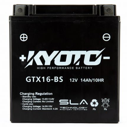 Batterie KYOTO YTX16-BS AGM 12V 14Ah 220A +G SLA 150 X 87 X 161 PRETE