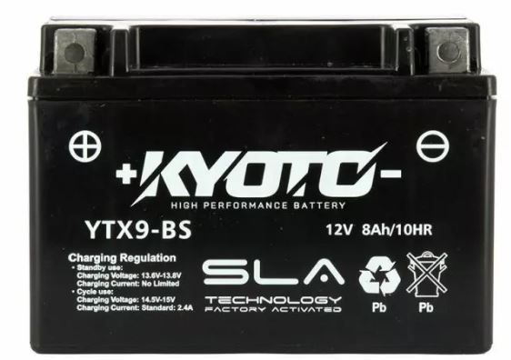 Batterie KYOTO YTX9-BS AGM 12V 9Ah 120A +G SLA 150 X 87 X 105 PRETE