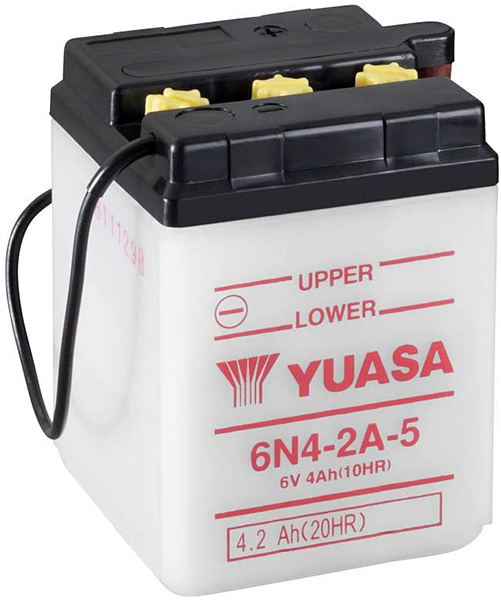 Batterie YUASA 6N4-2A-5  6V 4Ah +D DD  71 X 71 X 96 SECHE