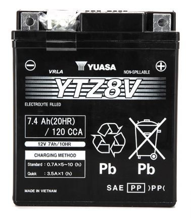 Batterie YUASA YTZ8V GTZ8V AGM 12V 7 Ah 120A +D 113 X 70 X 130 PRETE