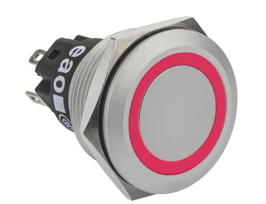 Poussoir-inter tête affleurante P16mm led 12v rouge inox IP67