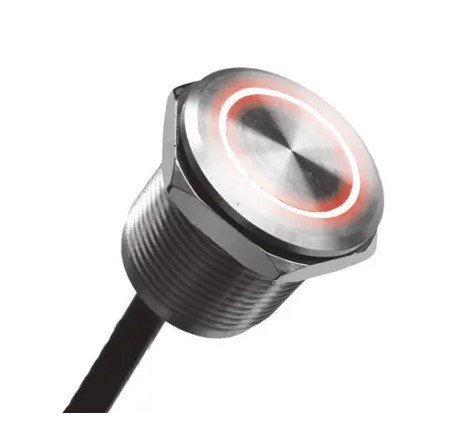 Poussoir-inter tête affleurante P16mm led 24v rouge inox IP67