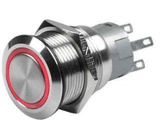 Poussoir-inter tête affleurante P19mm led 24v rouge inox IP65