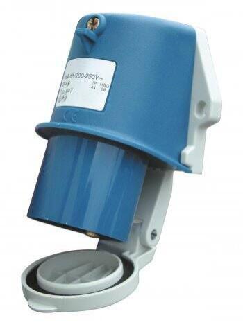 Socle inverse mâle à poser 16A 2P+T 230v avec couvercle plastique