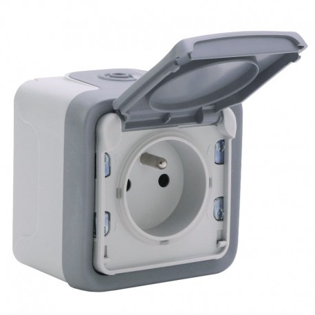 Prise ELIMEX 2P+T 16A plexo en saillie gris IP44