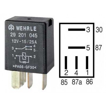 Relais WEHRLE 12V 15A 4 bornes avec fusible 15A