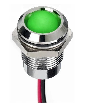Voyant tête bombée P10mm led 12v vert inox IP67