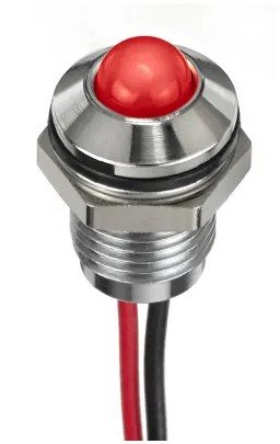 Voyant tête bombée P19mm led 12v rouge inox IP65