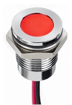 Voyant tête plate P10mm led 24v rouge inox IP67