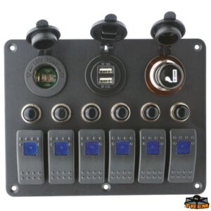 Tableau 6 inter avec prise allume-cigare/USBx2 alim 12/24V