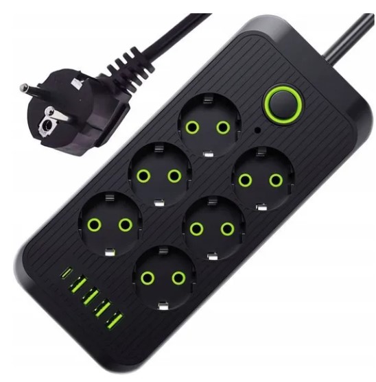 Bloc Multiprise Universelle 6 sorties + ports USB 2500W