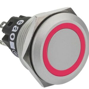 Poussoir-inter tête affleurante P16mm led 12v rouge inox IP67