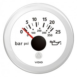 Indicateur pression huile VDO 12/24v 25bar Viewline D52mm blanc