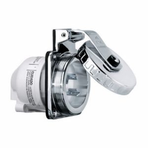 Socle mâle HUBBELL 16A 230V 2P+T inox