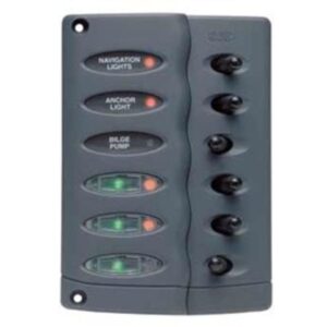 Tableau électrique BEP de 6 inters et voyant R + fusibles noir