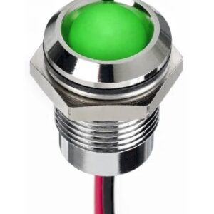 Voyant tête bombée P19mm led 12v vert inox IP65