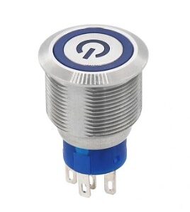 Poussoir tête affleurante P19mm led 12v bleue inox IP67