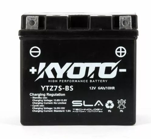 Batterie KYOTO YTZ7S-BS AGM 12V 6Ah 90A +D SLA113 X 70 X 105 PRETE