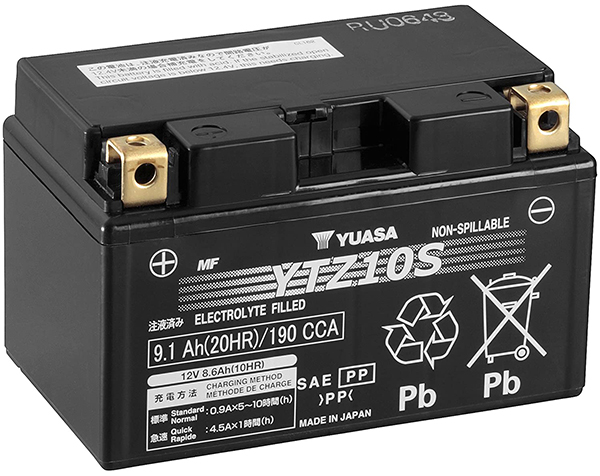 Batterie YUASA YTZ10S AGM 12V 9.1Ah 190A+G SLA 150 X 87 X 93 PRETE